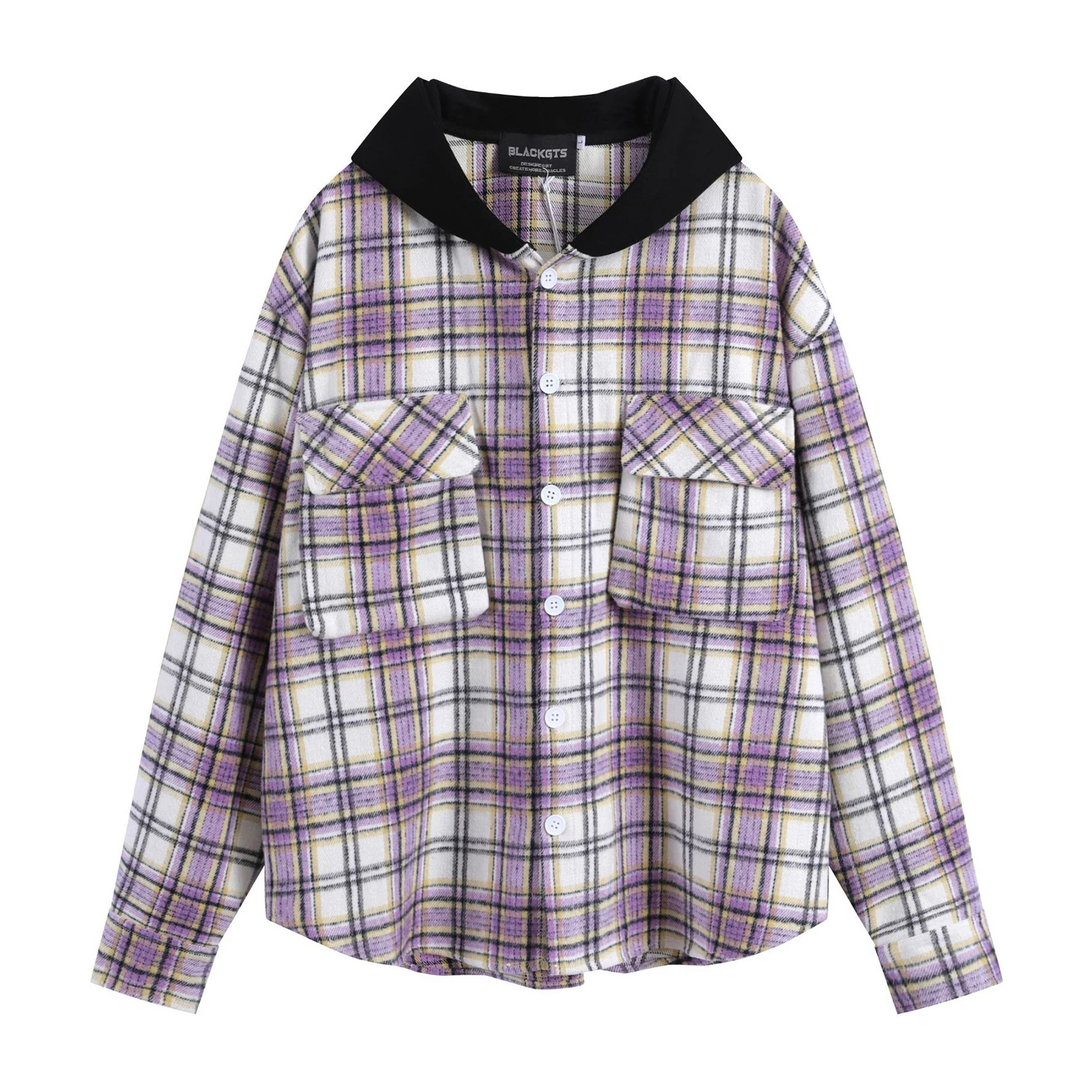 Hooded Plaid Flannel Shirt Jacket Men Women Oversized Long Sleeve Checks Shacket Loose Casual Cargo Shirts Autumn and Winter
