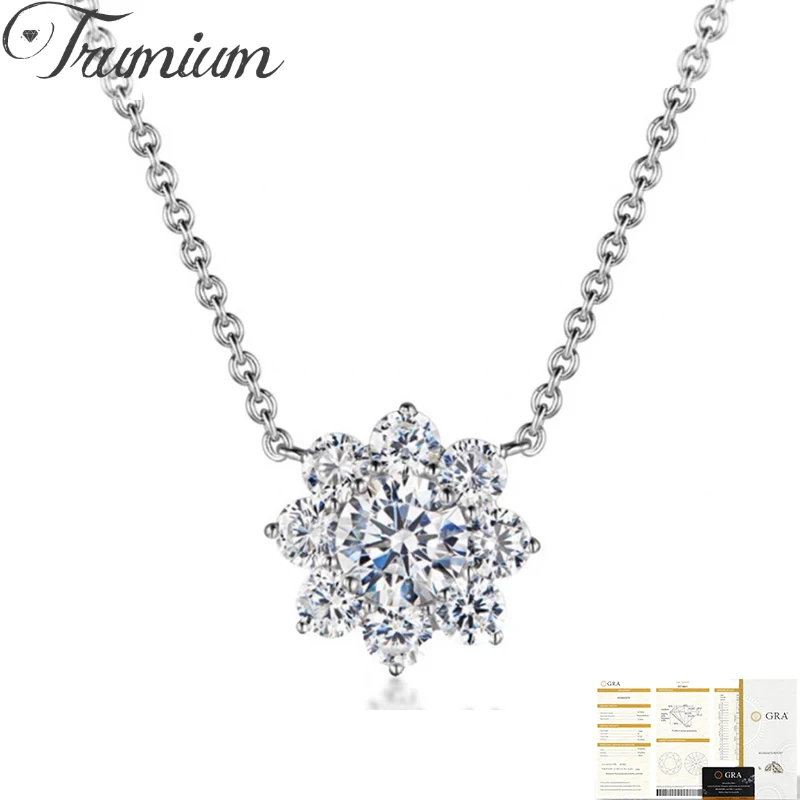 Trumium 1CT 925 Sterling Silver Moissanite Necklaces For Women Wedding  Engagement Sunflower Pendant Original GRA Certified