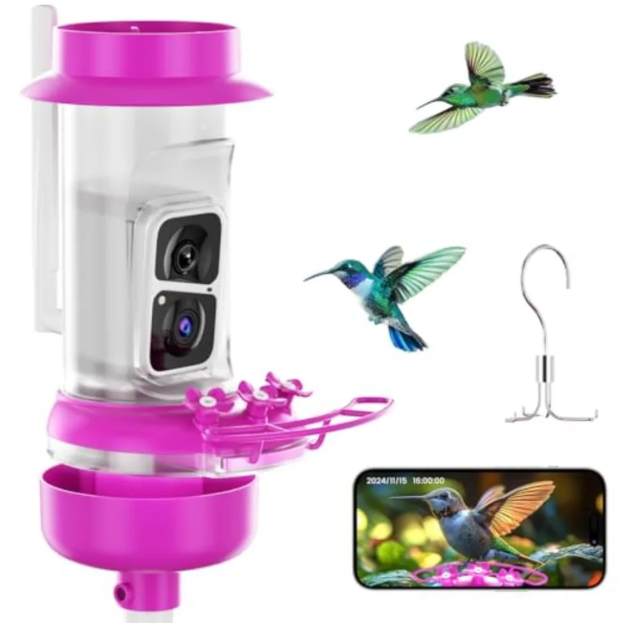 

Hummingbird Feeder with Camera Smart Feeder Camera with 2K Live View AI Identify Leak ProofandAnt MoatandBee Proof Outdoor Pole