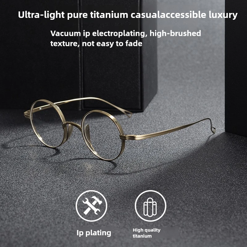 Japanese Pure Titanium Eyeglasses Frame Retro Small-Frame Round Eyeglasses Frame Height Number Prescription Myopia Glasses Frame