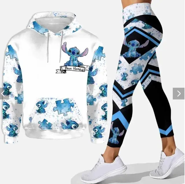 2024 3D printed custom hoodie and leggings set for women\'s casual Stitch yoga pants set Disney yoga hoodie fashion sports set