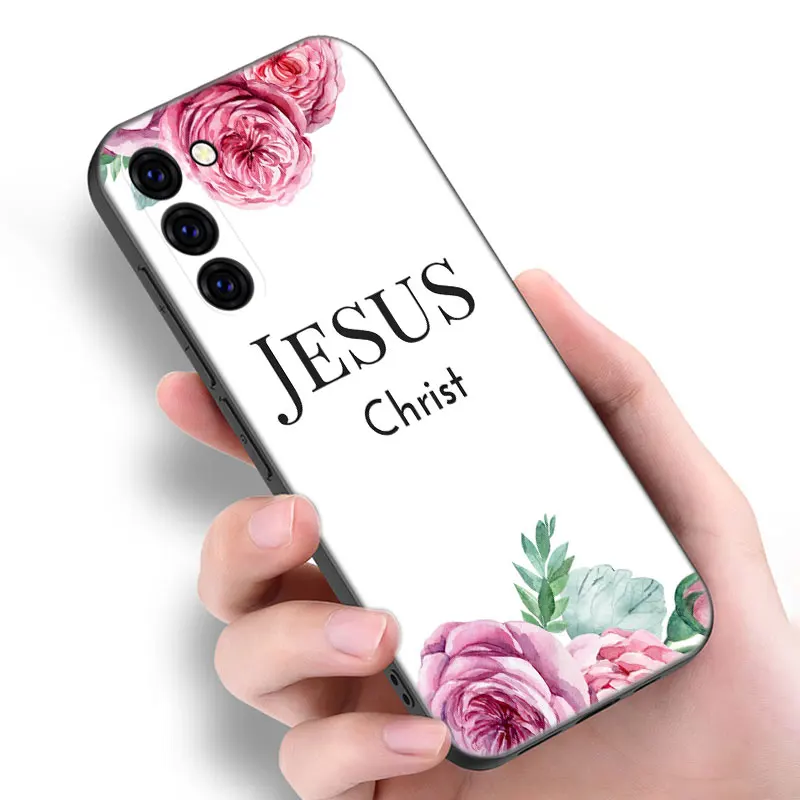 Cross Christian Bible Quotes Black Silicone Phone Case For Samsung Galaxy S20 S21 S23 S24 FE S22 Ultra S8 S9 S10 Plus