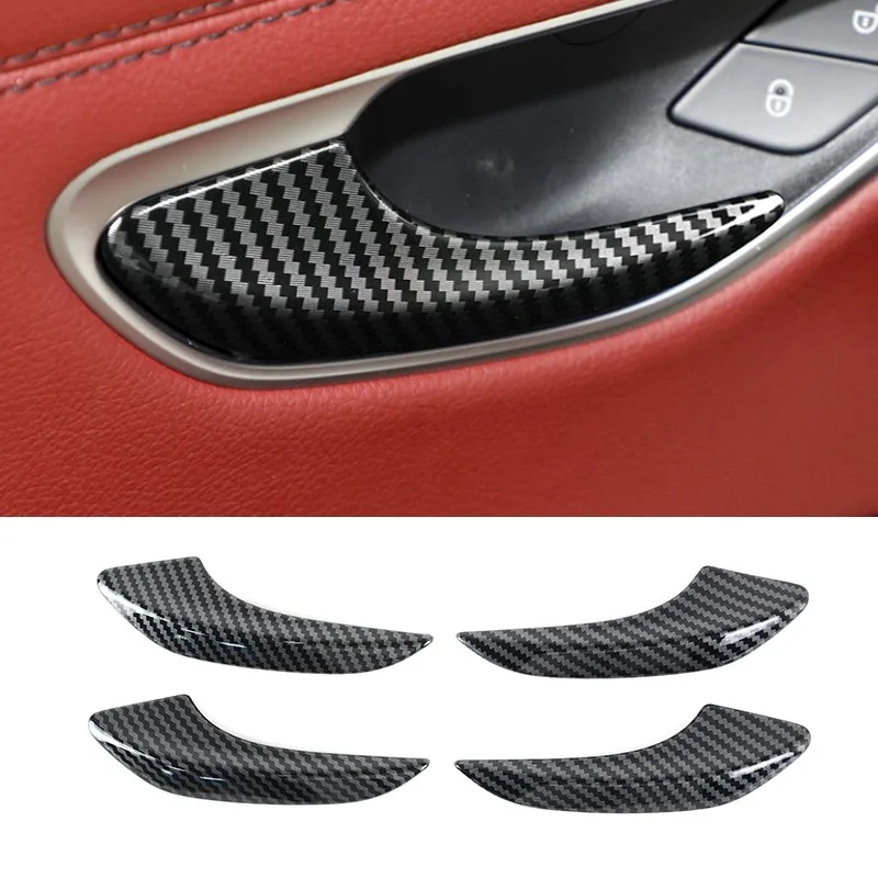 Carbon Fiber Color Car Door Handle Cover Sticker For Mercedes Benz C E Class W205 W213 GLC X253 2016-2021 Interior Accessories