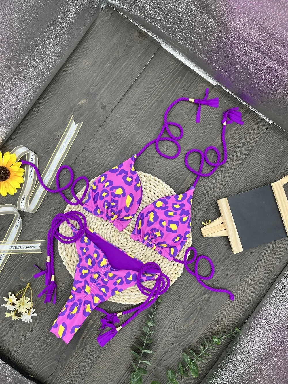 مثير ليوبارد طباعة مجموعة البكيني ملابس السباحة النسائية للإناث Biquini قطعتين بحر 2023 جديد ثوب السباحة