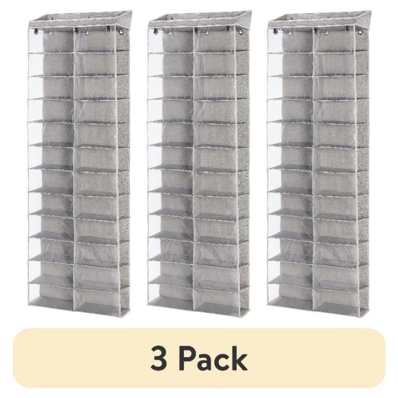 

(3 pack) Better Homes & Gardens 24-Shelf Polyester Cotton over the Door Closet Shoe Organizer
