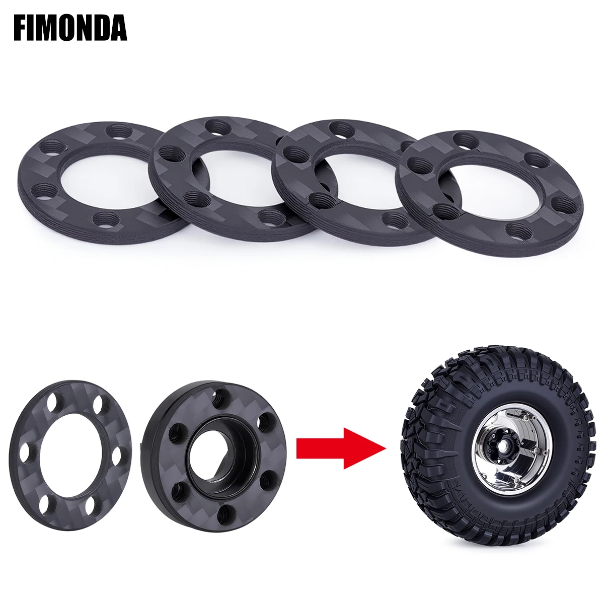 

4PCS Carbon Fiber Wheel Hex Hub Extension Adapter Offset Spacer 2mm/Pc For 1.9 & 2.2 Inch Kind Wheels Center 6-Hole