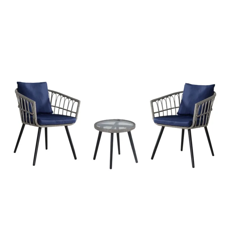 Outdoor  tables and chairs courtyard PE rattan furniture rattan art three-piece set wrought iron outdoor tables