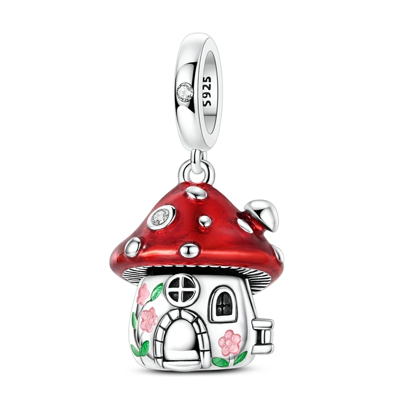 Charms aus 925 Sterling Silber mit Pferde-, Pilz-, Kreuz- und Herz-Motiven, Passend für Armbänder und Perlen, Feiner Damenschmuck, Geschenke – Detail 31