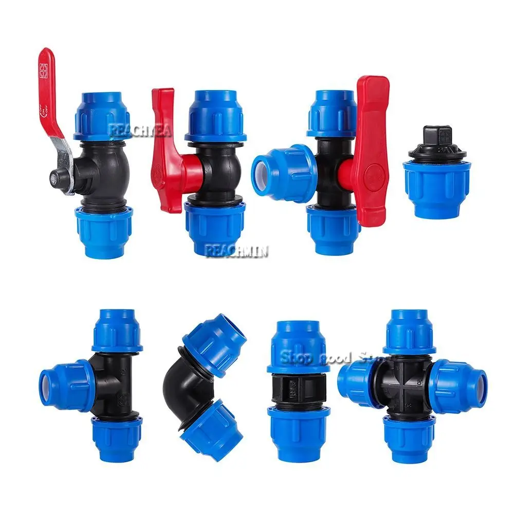 

20mm 25mm 32mm Water Oil Air Gas Fuel Line Shutoff Ball Valve PE Pipe Fittings With Handle Pneumatic Connector Hose Barb Coupler