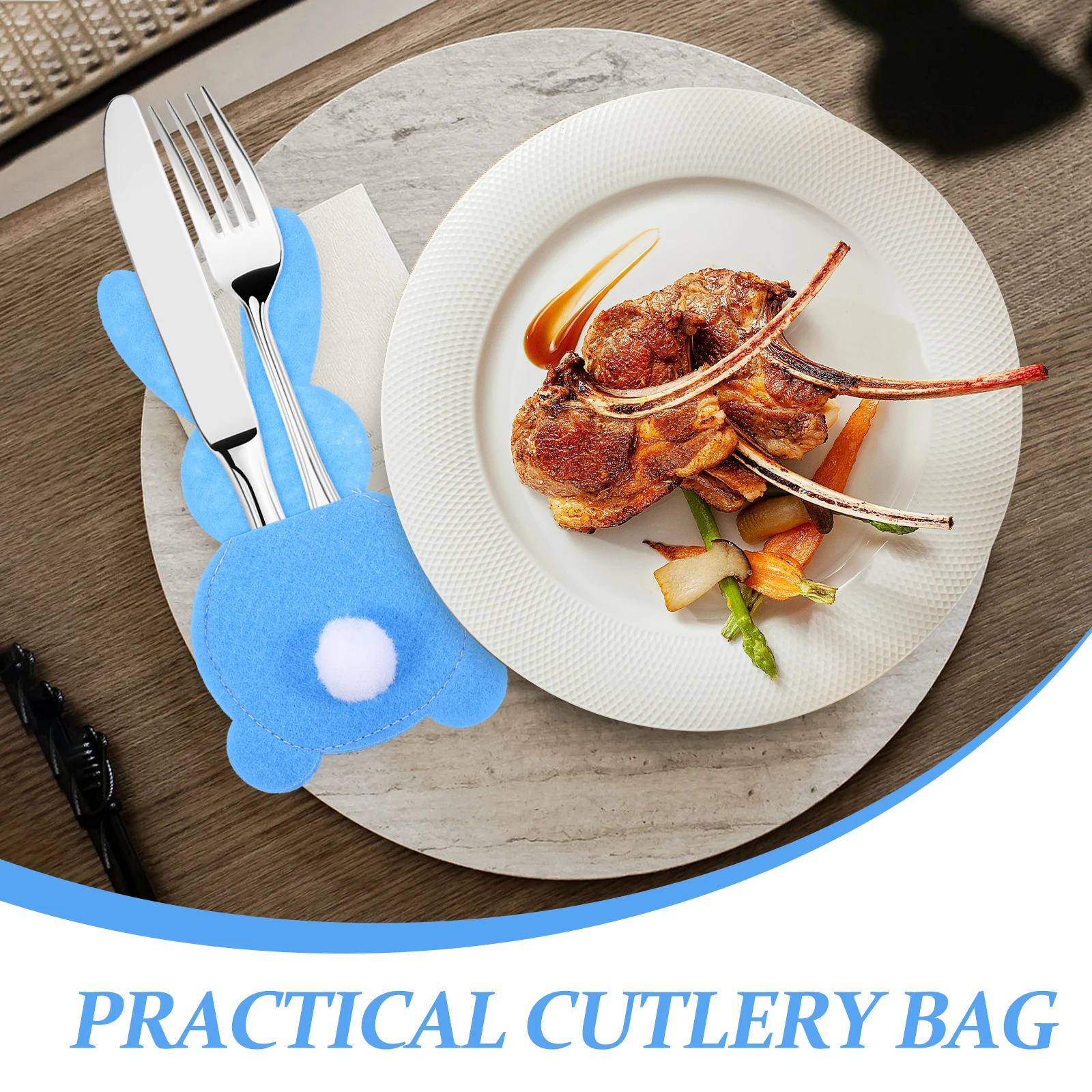 

4Pcs Easter Rabbit Cutlery Bags Cute Bunny Shape Tableware Holders Party Decoration Fork Storage Pouches Easter Tableware Bag