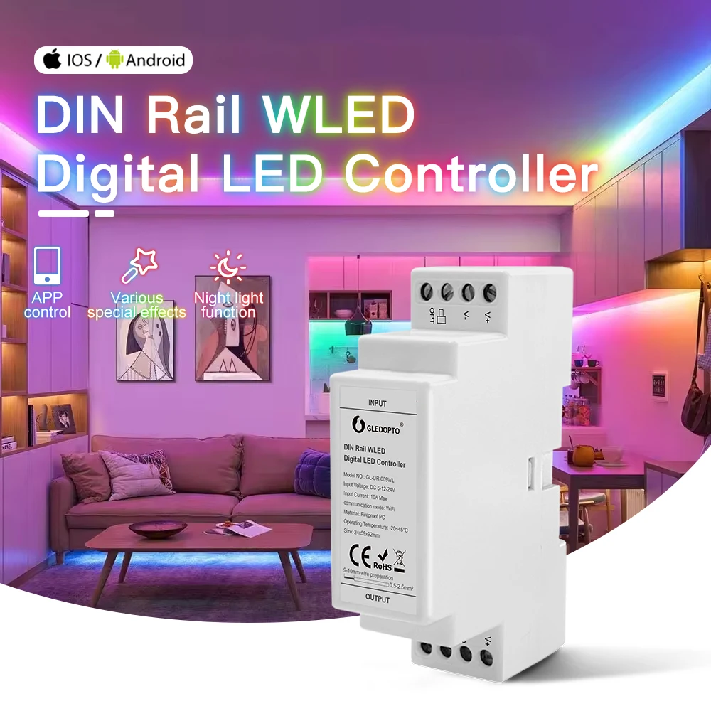 GLEDOPTO Din Rail WLED Controller RGB Microphone DIY Dynamic Mode For WS2811 WS2812 SK6812 TM1814 WS2813 WS2815 LED Strip Light