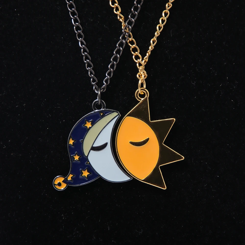 2pcs Couple Sun and Moon Splicing Necklace Good Night Expression Pendant Necklace Valentine's for Men Women Jewelry Accessories