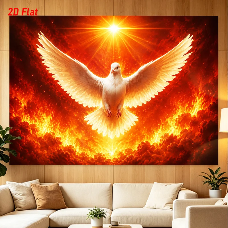 White Dove Tapestry, Holy Spirit Fire Wall Hanging, Religious Christian Art, Phoenix Rebirth Decor, Living Room Bedroom Cloth