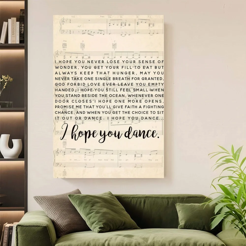Cuadro decorativo enmarcado de 1 pieza, diseño Art Deco en lienzo para pared, con letras de canción y partituras de "I Hope You Dance", póster con cita inspiradora para dormitorio
