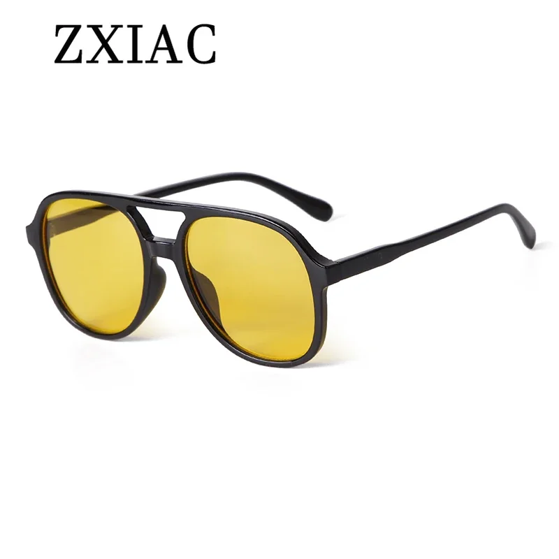 ZXIAC Retro Double Bridge Aviation Sunglasses Men Rivet Decoration Sun Glasses Women Vintage Pilot Flat Top Frame Shades UV400