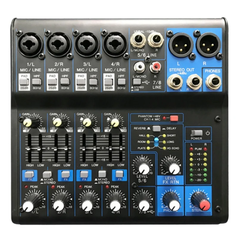 

8 Channel USB Bluetooth 48V Power Stereo Sound Card Audio Mixer Sound Board Console Desk System Interface (US Plug)