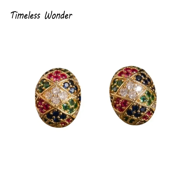 Timeless Wonder Fancy Zircon Geo Oval Stud Earrings for Women Designer Jewelry Runway Luxury Rare Gift Top Sweet Cute 5155