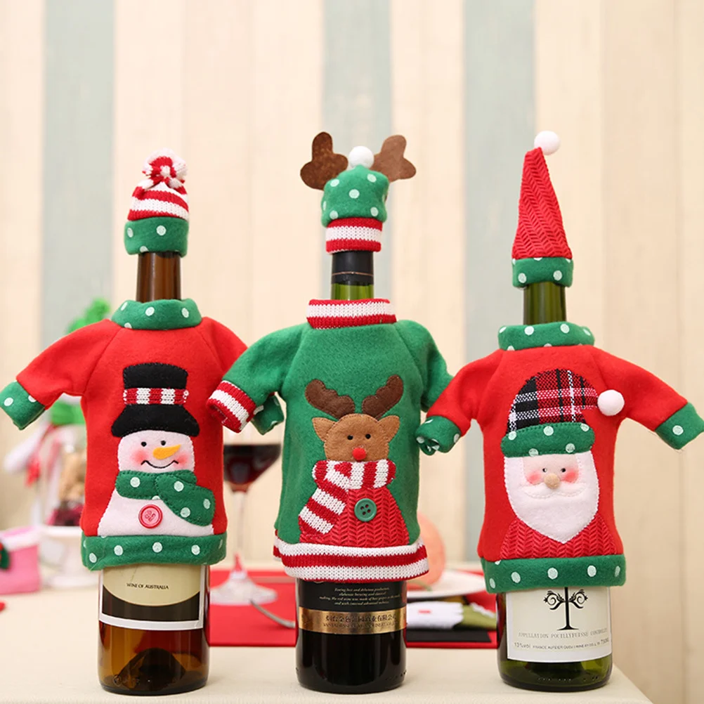 

Christmas New Year Wine Bottle Cover Sweater Santa Claus Pattern Tear-Resistant Fabric Home Party Table Decoration Wine Dress