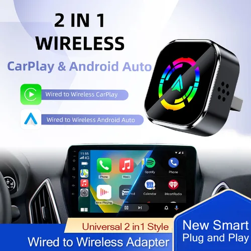 Imagen 1 del producto 2025 nuevo adaptador CarPlay 2 en 1 con cable a inalámbrico Plug & Play WiFi Bluetooth conectar Control de voz para coches Carplay con cable