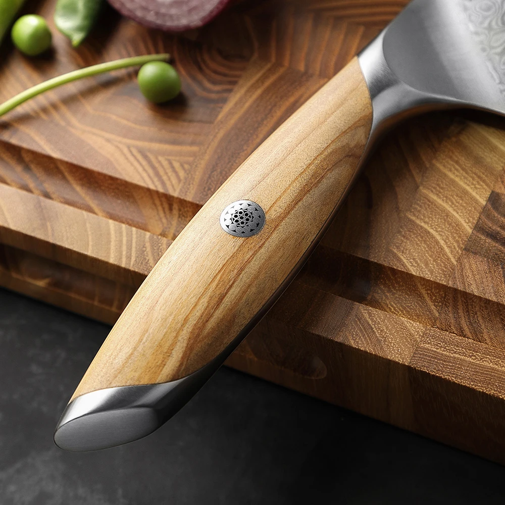 HEZHEN Flagship Series 8 Inch Chef Knife 73 Layers Powder Steel Core Damascus Steel Olive Wood Handle Gift Box Kitchen Knife