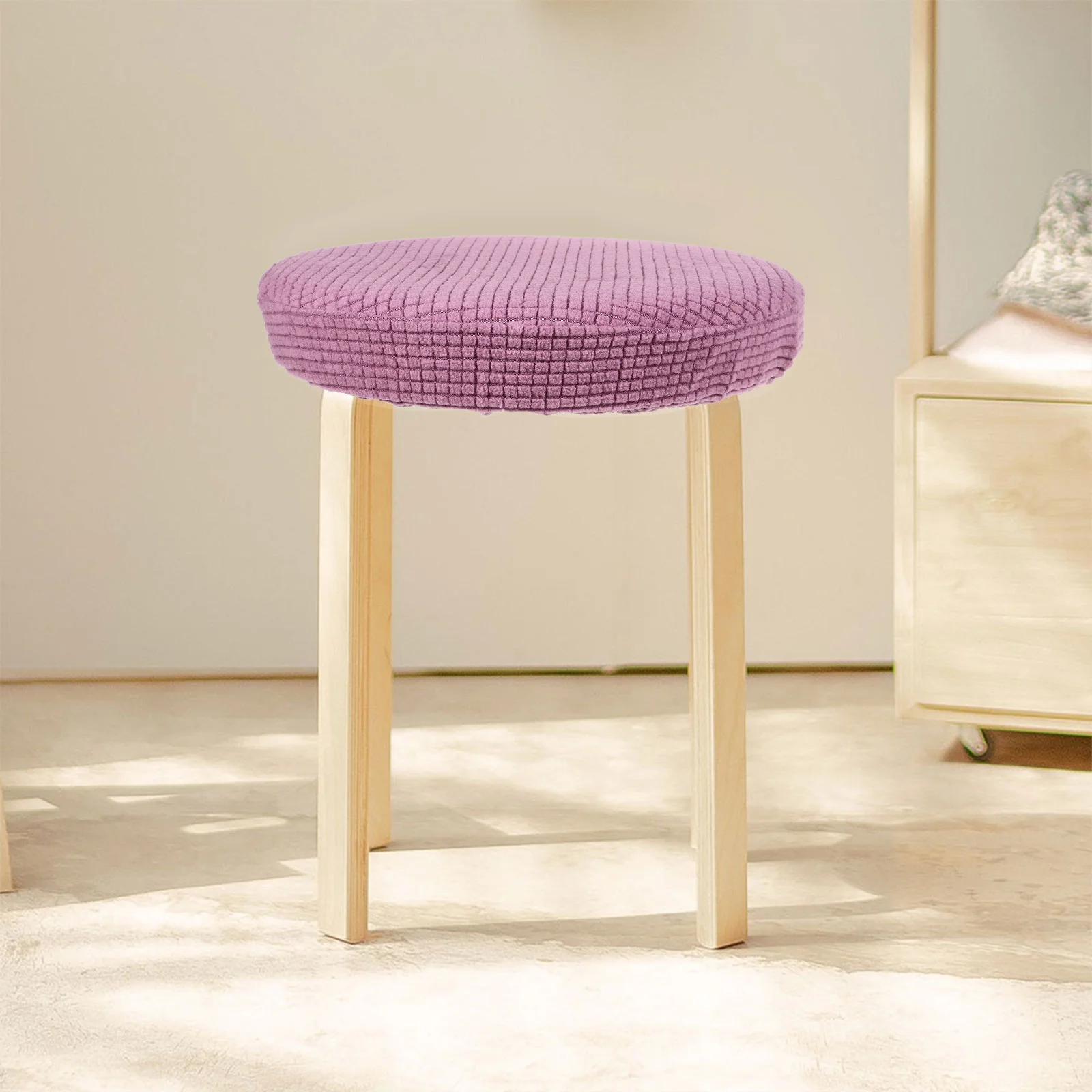 

Chair Cover Elastic Round Seat Protector For Dining Room Wedding Hotel Party Office Hardwood Metal Stools Light Purple