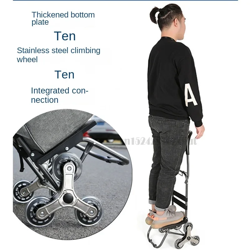 Portable Shopping Trolley, Stainless Steel Stair-Climbing Wheels, Grocery Cart for Luggage Pull Goods, Strong Bearing