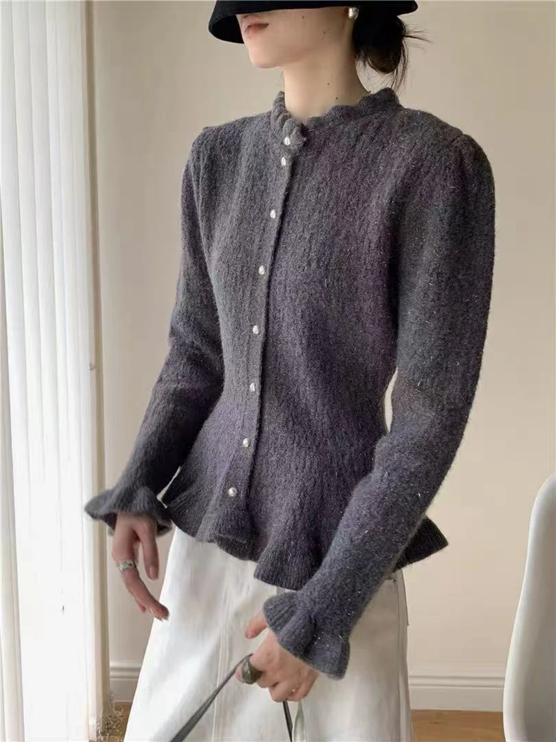 سترة متماسكة بأزرار سفلية ورقبة دائرية على الطراز الكوري، سترة بتصميم جديد لخريف وشتاء 2025 #3