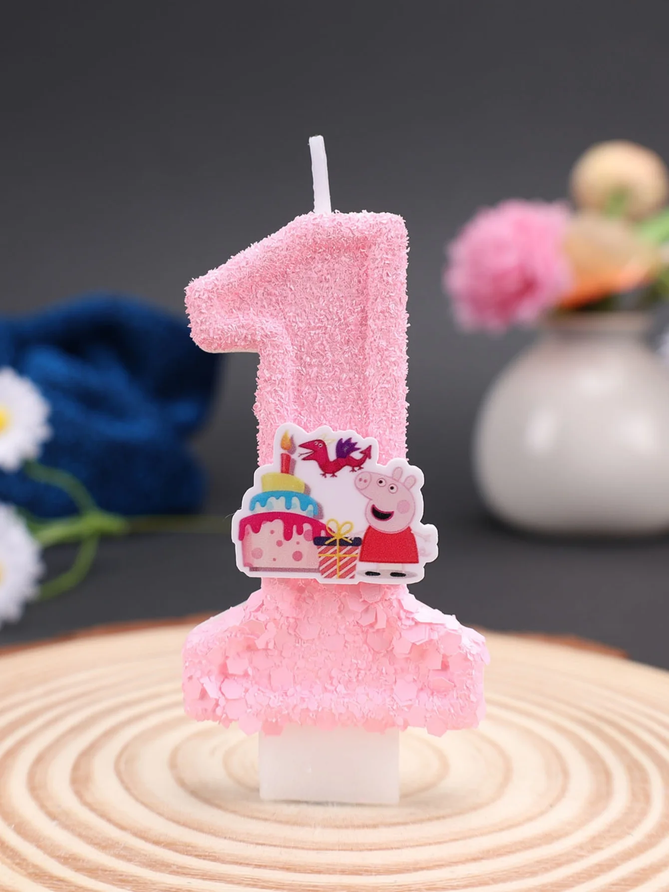 Cartoon Peppa Pig dinosaur-themed pink digital candle, a festive party decoration gift, birthday and anniversary candle