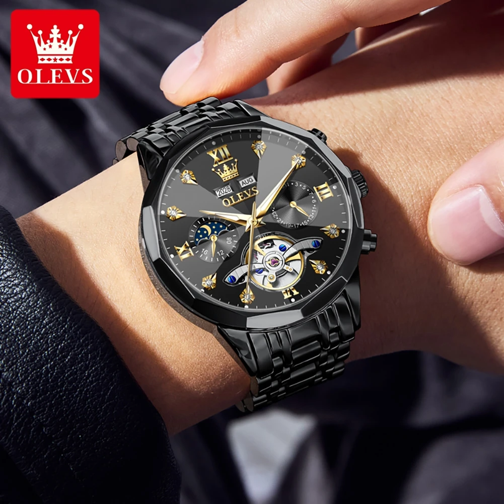 OLEVS 2025 Men Watch Luxury Original Tourbillon Watch Brand Hollow Multi functional Watch Men's Automatic Mechanical Watch Reloj