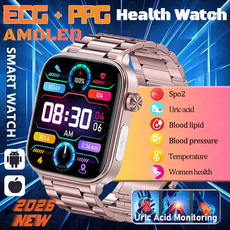 

2026 New Health Smart Watch ECG PPG Body Composition Test Blood Pressure Lipids Uric Acid Women's Health Smart Watch Men Women