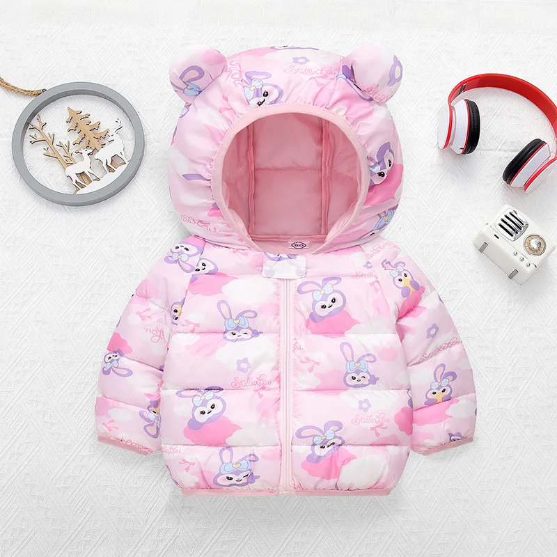 New Autumn Winter Warm Baby Girls Jacket For Print Rabbit Pattern Hooded Coat For Kids Children Outdoor Outerwear