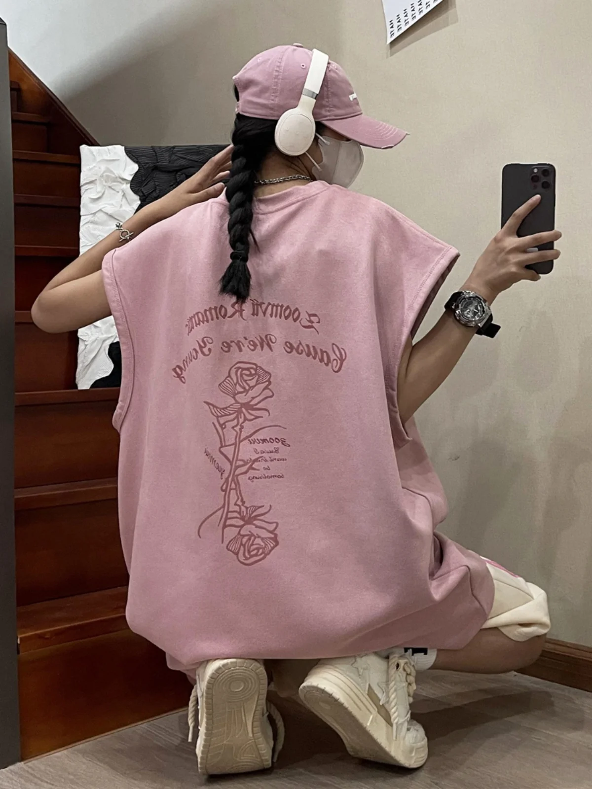 

American Sle Suede Pink Vest Men's Sport Loose Svel T-irt Summer Trendy Brand Haome oulder 2025 New