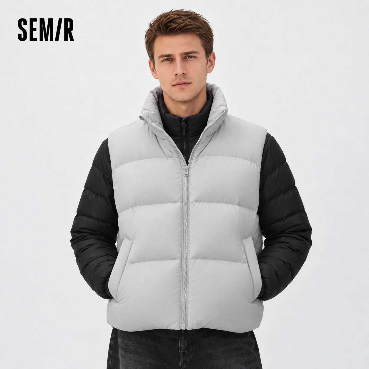 Semir Men Down Vest Solid Color Puffer Windproof Water Repellent 90 Percent Down Fill 2026 New Winter Daily Wear