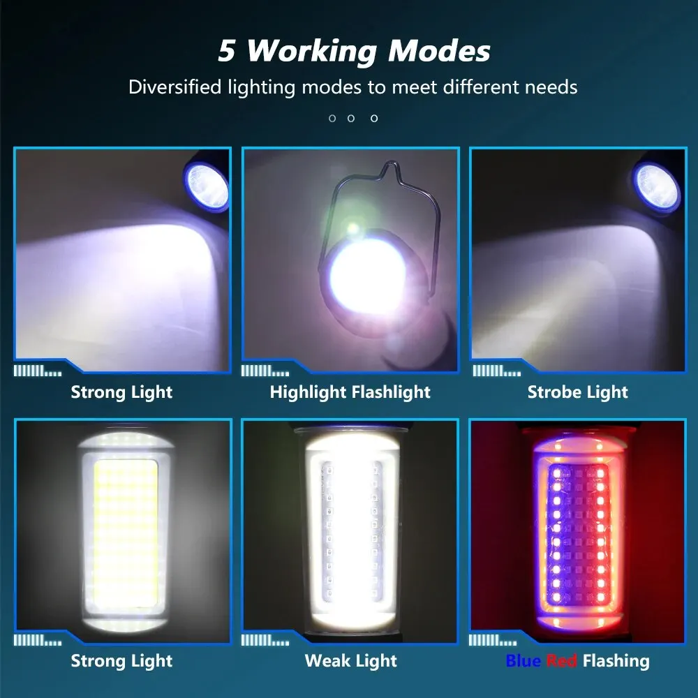 مصباح عمل مغناطيسي محمول باليد ، مصباح كشاف USB قابل لإعادة الشحن ، مصباح ورشة عمل LED ، SMD ، بطارية مدمجة ، مشعل تخييم
