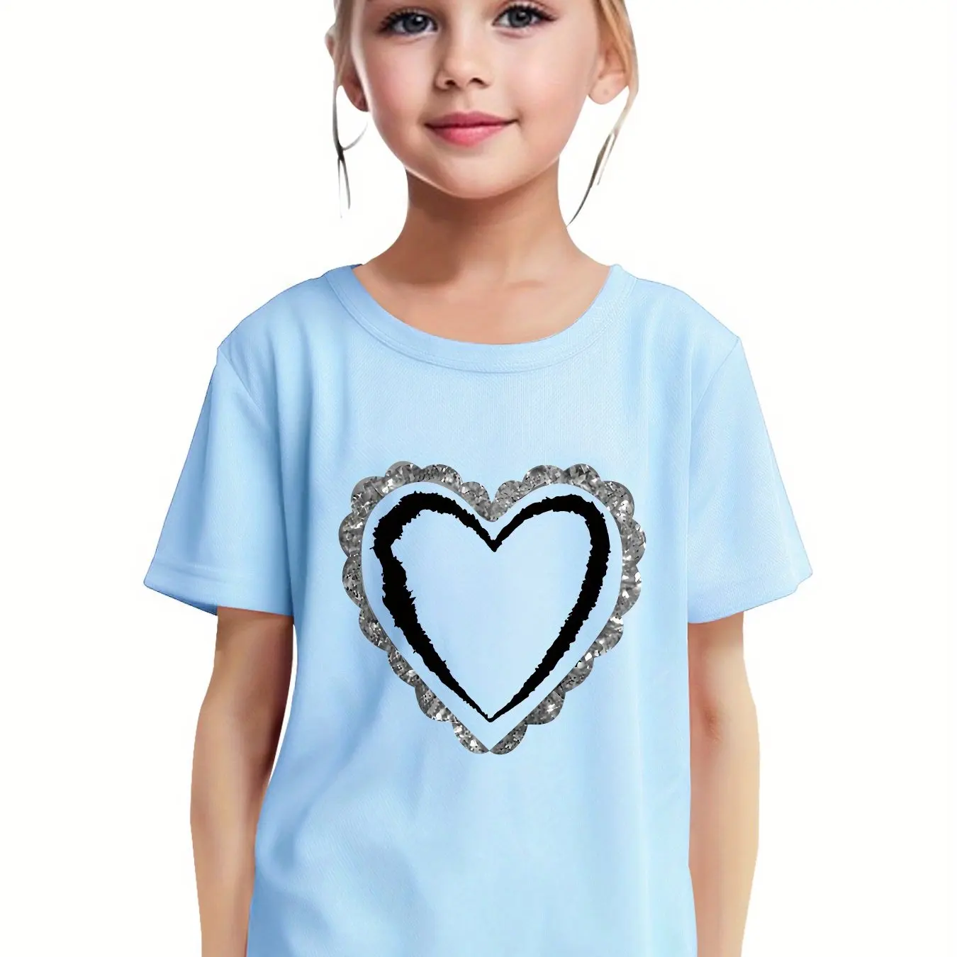 

Hearts Graphic Kid Clothes Girl T-Shirt Short Sleeve Casual Cartoon O-Neck Girl Top Children Summer Clothes Outdoor Girl Clothes