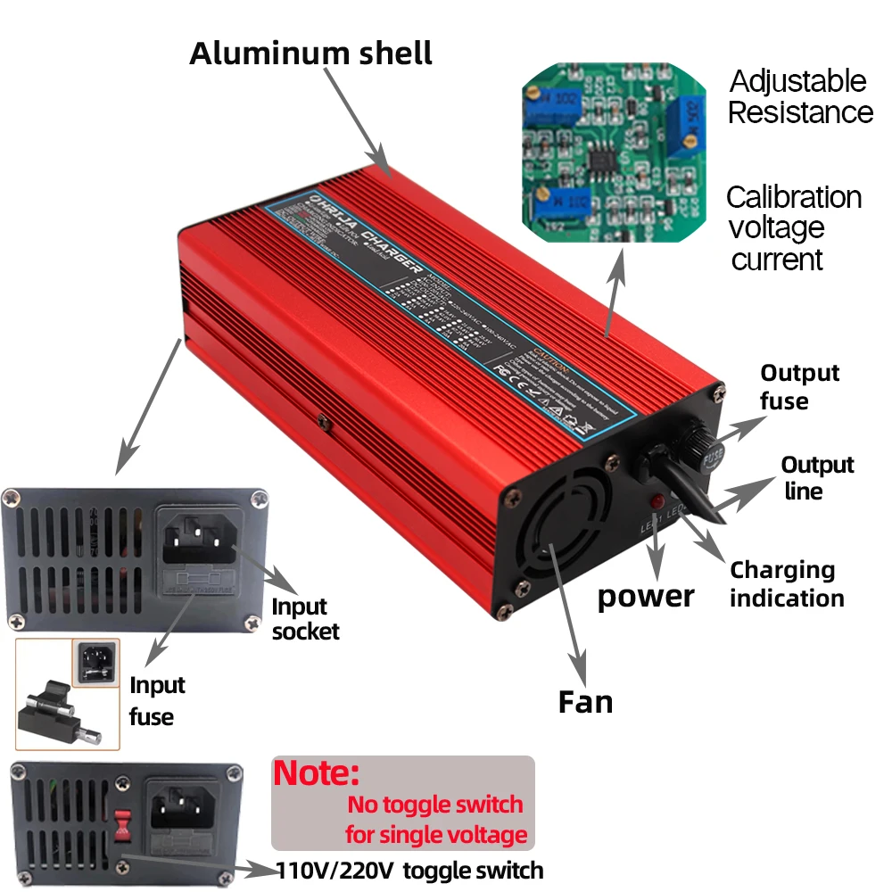 OHRIJA 84V 5A Charger Smart  Aluminum Case Is Suitable For 20S  74V  Outdoor Lithium Ion Battery Car Balance Car Safe And Stable