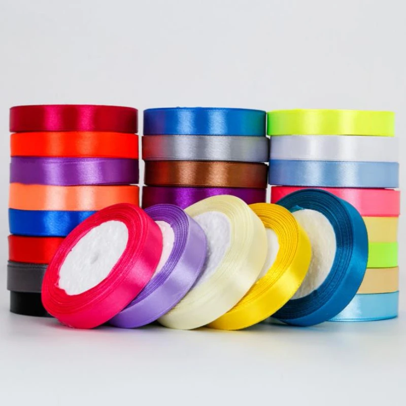 22 metros/rollo de cintas de satén de 10mm y 1cm, decoración para fiesta de cumpleaños y boda, accesorios fotográficos, cinta roja para envolver cajas de regalo