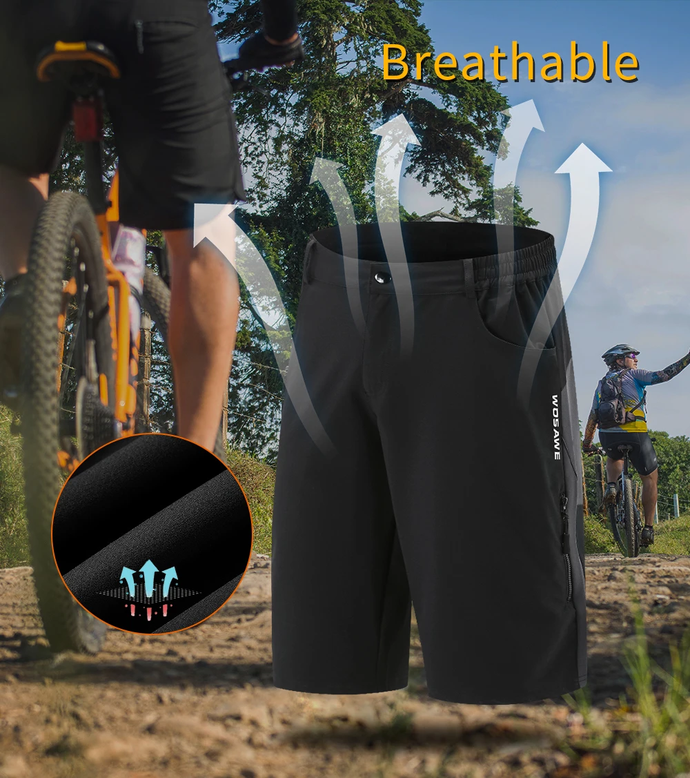 WOSAWE-Short de Cyclisme Respirant pour Homme, Multi-Poches, vaccage Rapide, Fermeture Éclair, AudiSummer