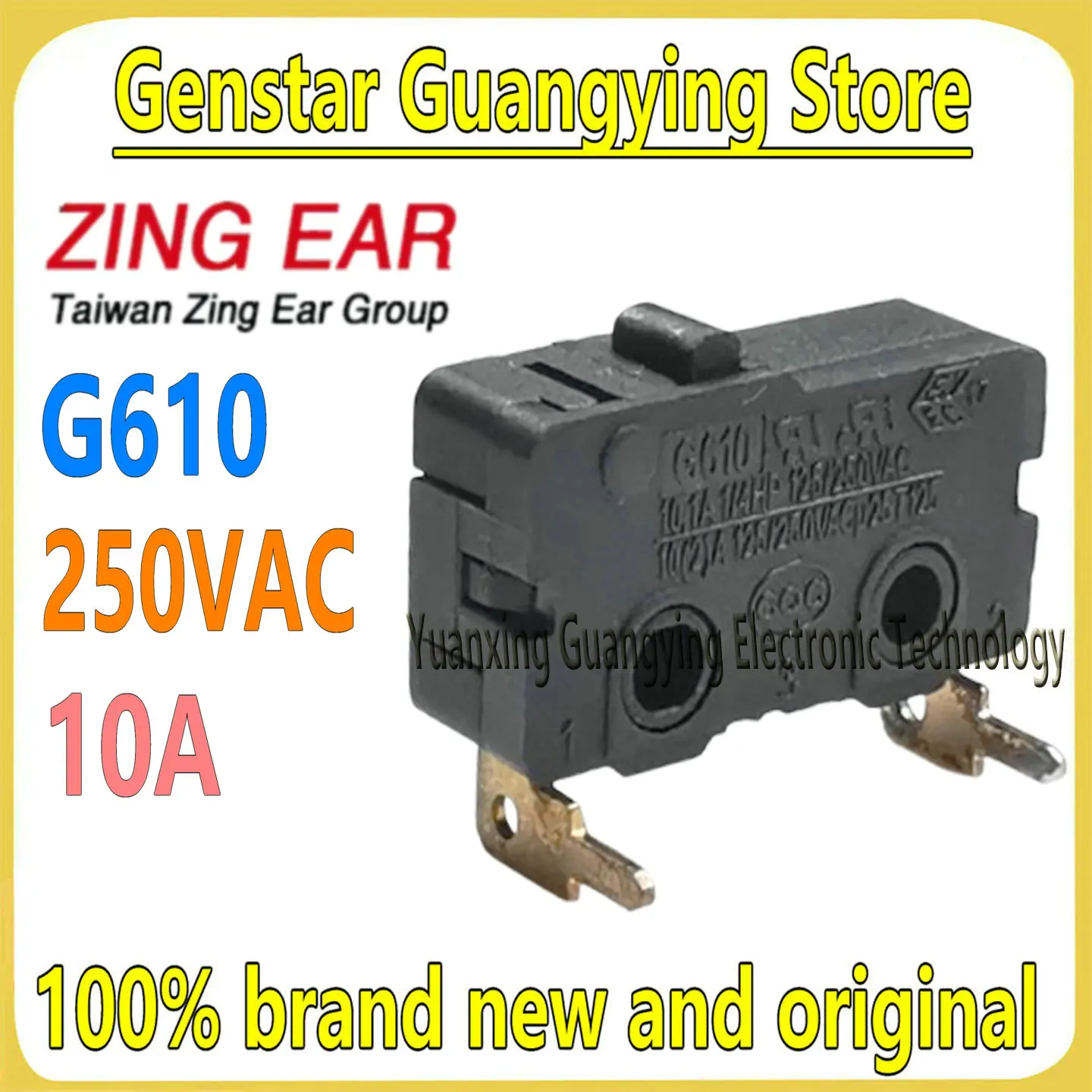 (10 pieces) G610 10A 250VAC Micro Switch, 2-pin, 10.1A, Travel Limit Detection, Reset, Tactile Button, 100% Brand New