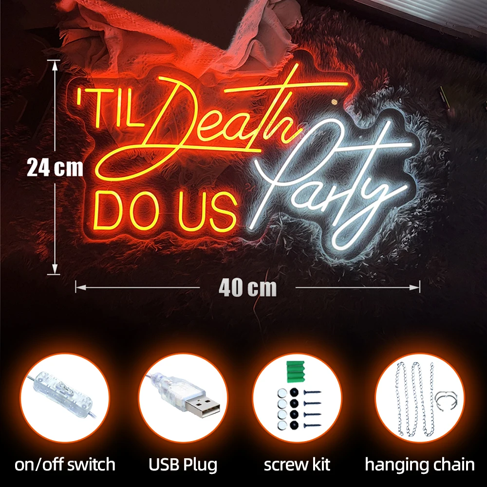 LED Neon Signs Til Death Do Us Party Neon Led Sign Lights Bedroom Room Decor Party Birthday Decor Wall Art Pub Bar Neon Lights