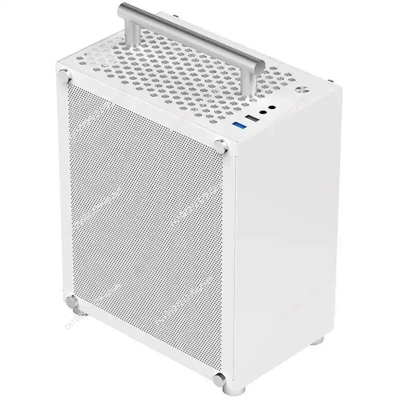 T40 Mini ITX Case, 7L Gaming Computer, White Chassis, Compact Transpare PC Support, SFX , 70mm Cooler with Handle