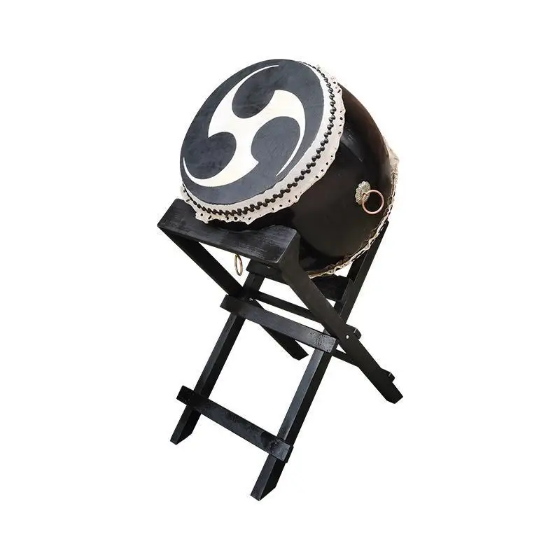 Japanese Style Wooden Tai Kongfu Drum with Stands Cow Leather Drum Black Drum Taiji Taiko Drum Percussion