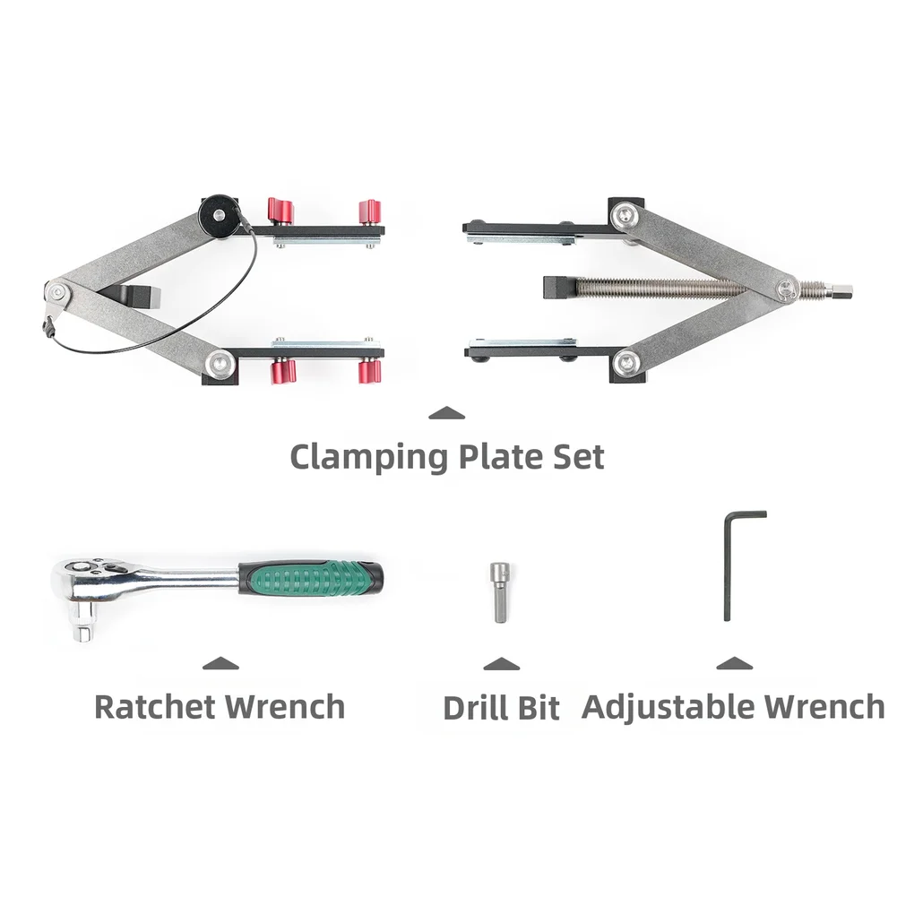 Aluminum Alloy Four Way Panel Clamp for Wood Splicing on 3030 Profile with Integrated Ratchet Wrench and Pin Set