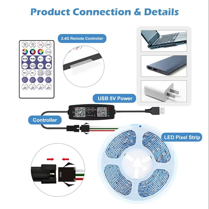 AT51-WS2812B Controller รีโมทคอนโทรลบลูทูธเพลง APP สําหรับพิกเซล LED Strip Light SK6812 WS2811 WS2812