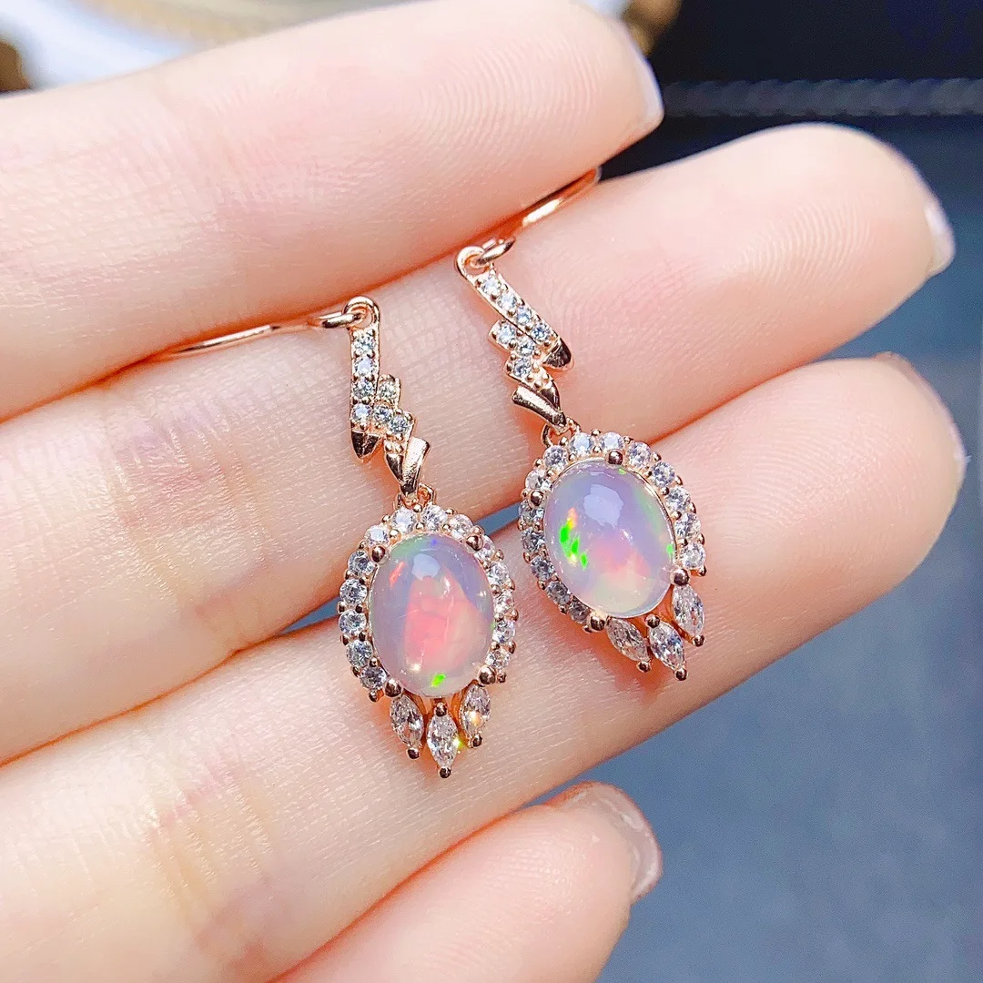 FS Fashion Real S925 Sterling Silver Inlay Natural Opal Earrings With Certificate Fine Weddings Jewelry for Women MeiBaPJ