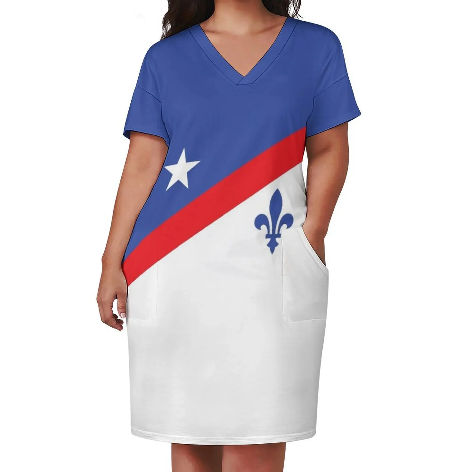 Franco-American Flag or French-American Flag USA francophones Fren in United States Nouvelle-France Flag Red  Loose Pocket Dress