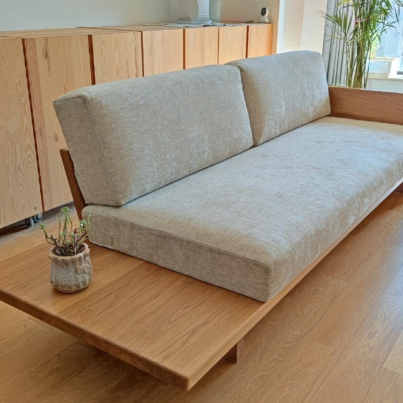 Nordic small apartment Japanese-style solid wood sofa wabi-sabi wind living room fabric removable and washable homestay