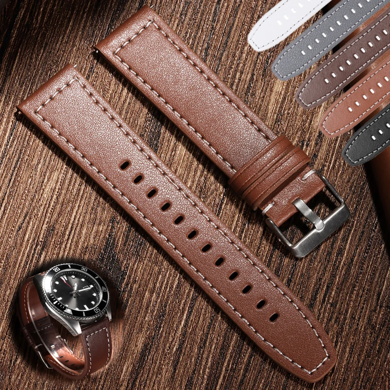20mm 22mm Retro Leather Watch Band for Seiko Cowhide Strap Quick Release Universal Bracelet Soft Sport Wristband for Men Woman