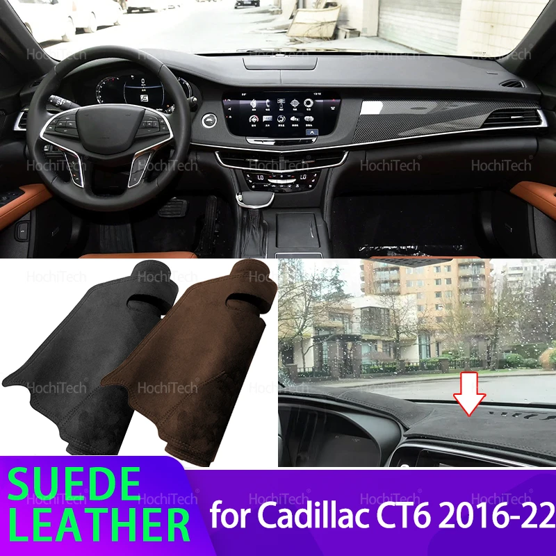 Anti-UV Suede Leather Dashmat Black Dashboard Cover Sun Shade Carpet Non-slip Pad for Cadillac CT6 2016 2017 2018 2019 2020-2022