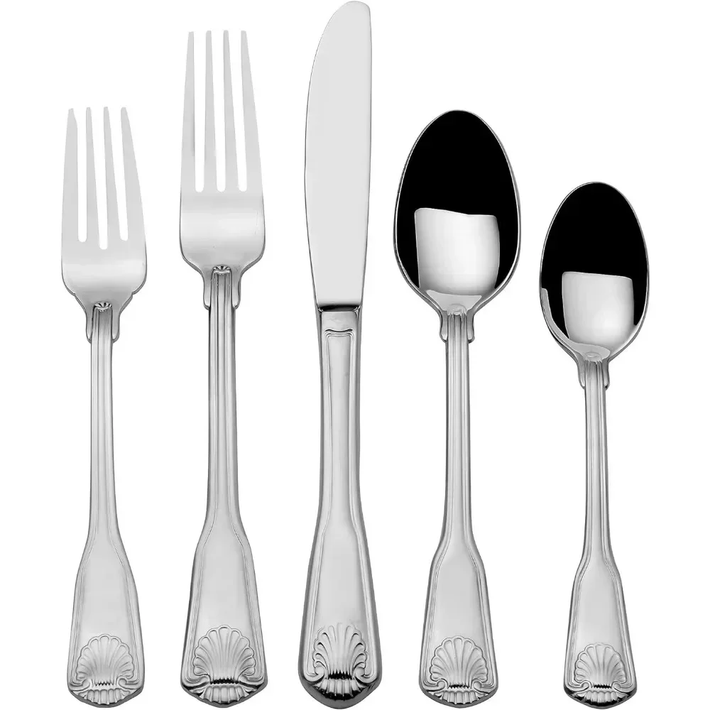 Service for 8 Kitchen Cutlery Set London Shell 45-Piece 18/10 Stainless Steel Flatware Set Fork French Tableware Spoons Complete